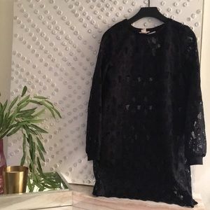 H&M Black Long Sleeved Mesh Textured Dress Size 6